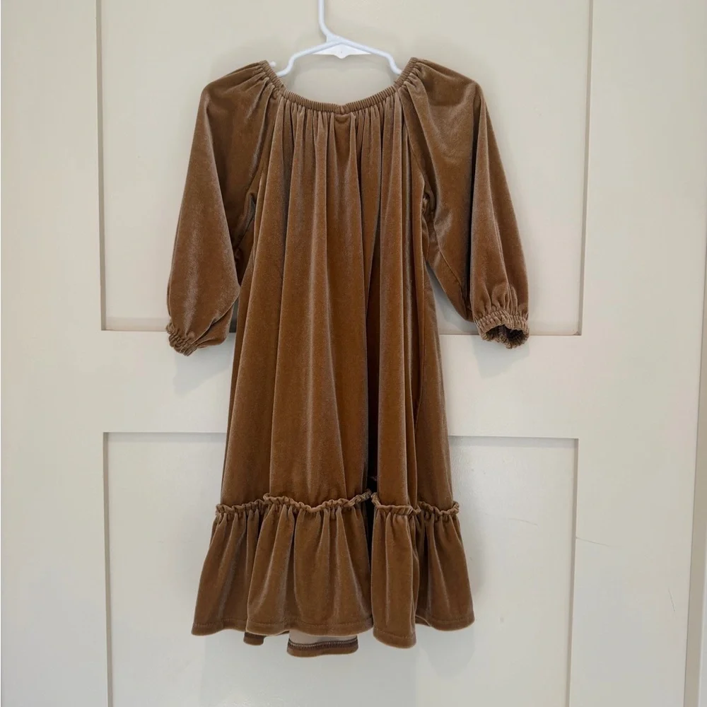 Old Navy Girls Brown Velvet Dress Size 5T Long Sleeve Peasant Dress Fall Holiday